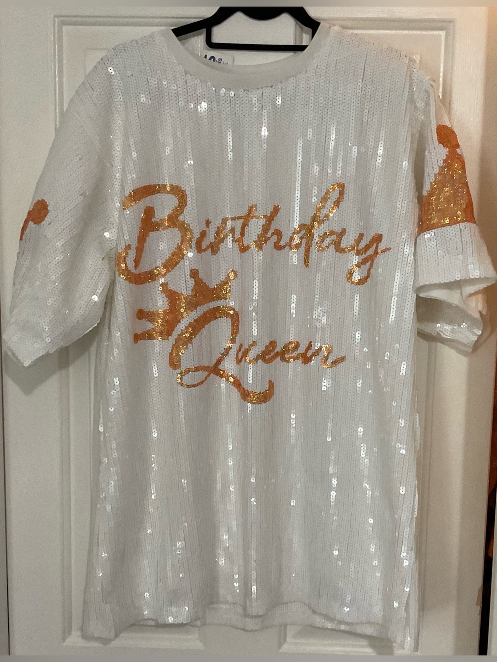 White Sequin "Birthday Queen" Tee Dress with Gold Script